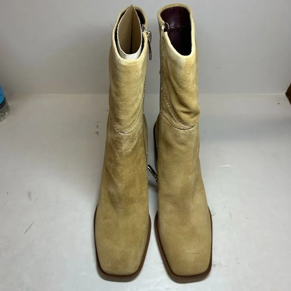 Franco Sarto Womens 7.5 M Tan Cookie Leather Stevie Mid Shaft Boots NIB QI4
